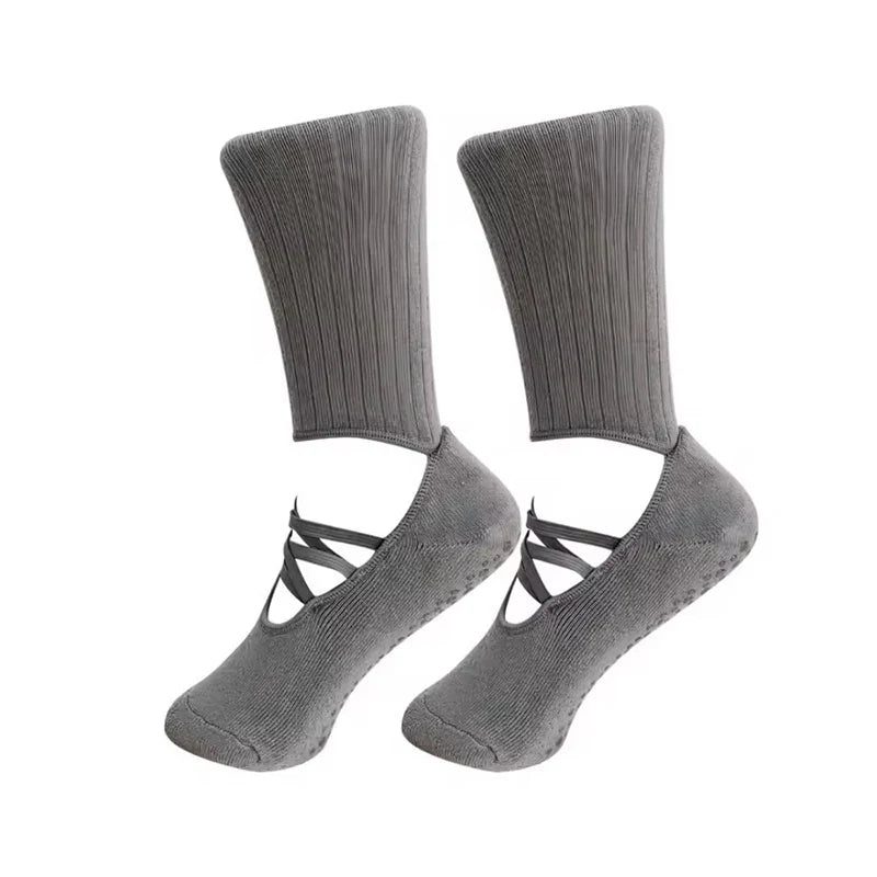 Pilates Fitness Breathable Socks Anti Slip Design Middle Tube Sweat Absorbing Grabbing Ballet Straps Elegant Comfortable Socks