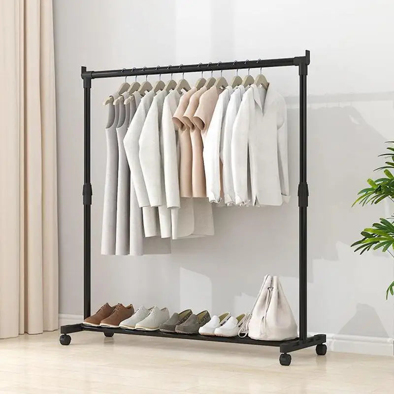 New Telescopic Clothes Rack Heavy-Duty Double Pole Lifting Clothes Hanger Telescopic Mobile Hanging Clothes Rack For home