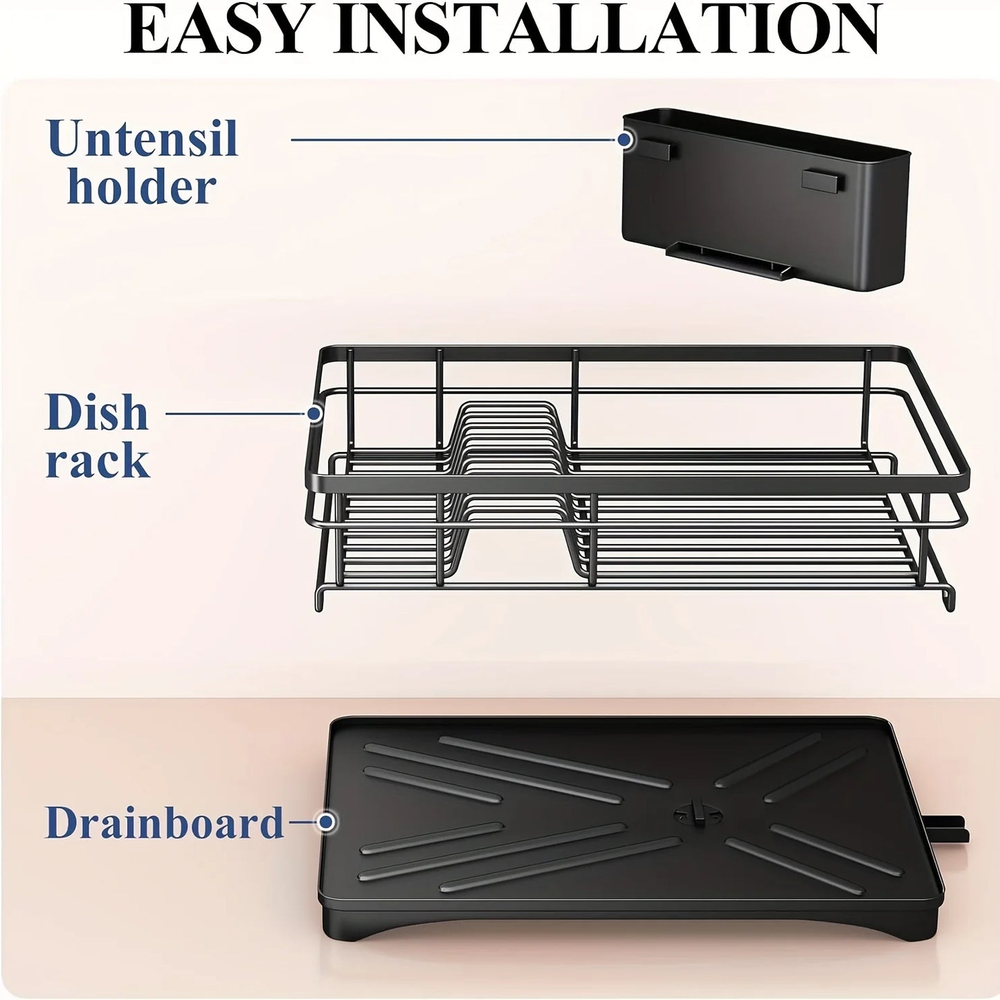"Multi-Functional" Black Metal Kitchen Sink Organizer - Dish Drainer, Utensil Holder & Cutlery Caddy For Countertop