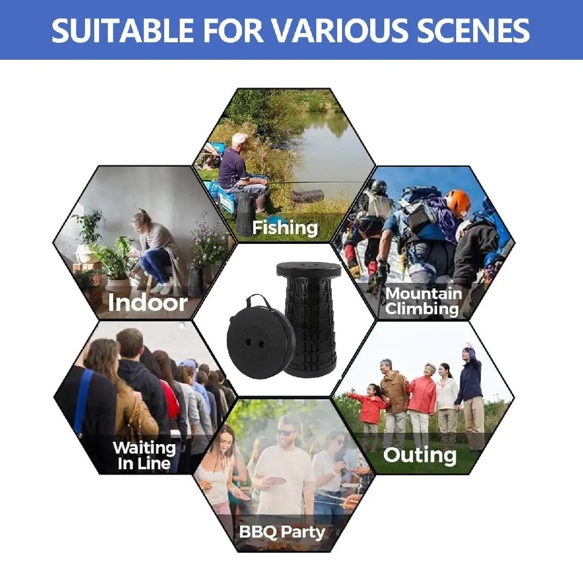 Portable Outdoor Folding Stool, Adjustable Telescoping Seat For Camping Stools