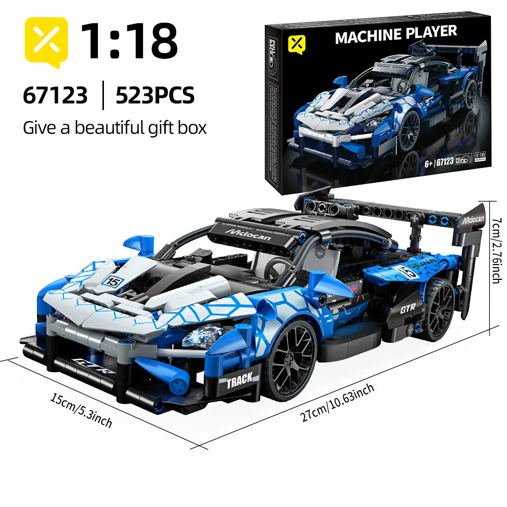 ToylinX 1/18 523-teiliges technisches mechanisches Supercar-Rennset, Baustein-Spielzeugauto, zusammengebaut, für Kinder, Jungen, Weihnachtsgeschenk