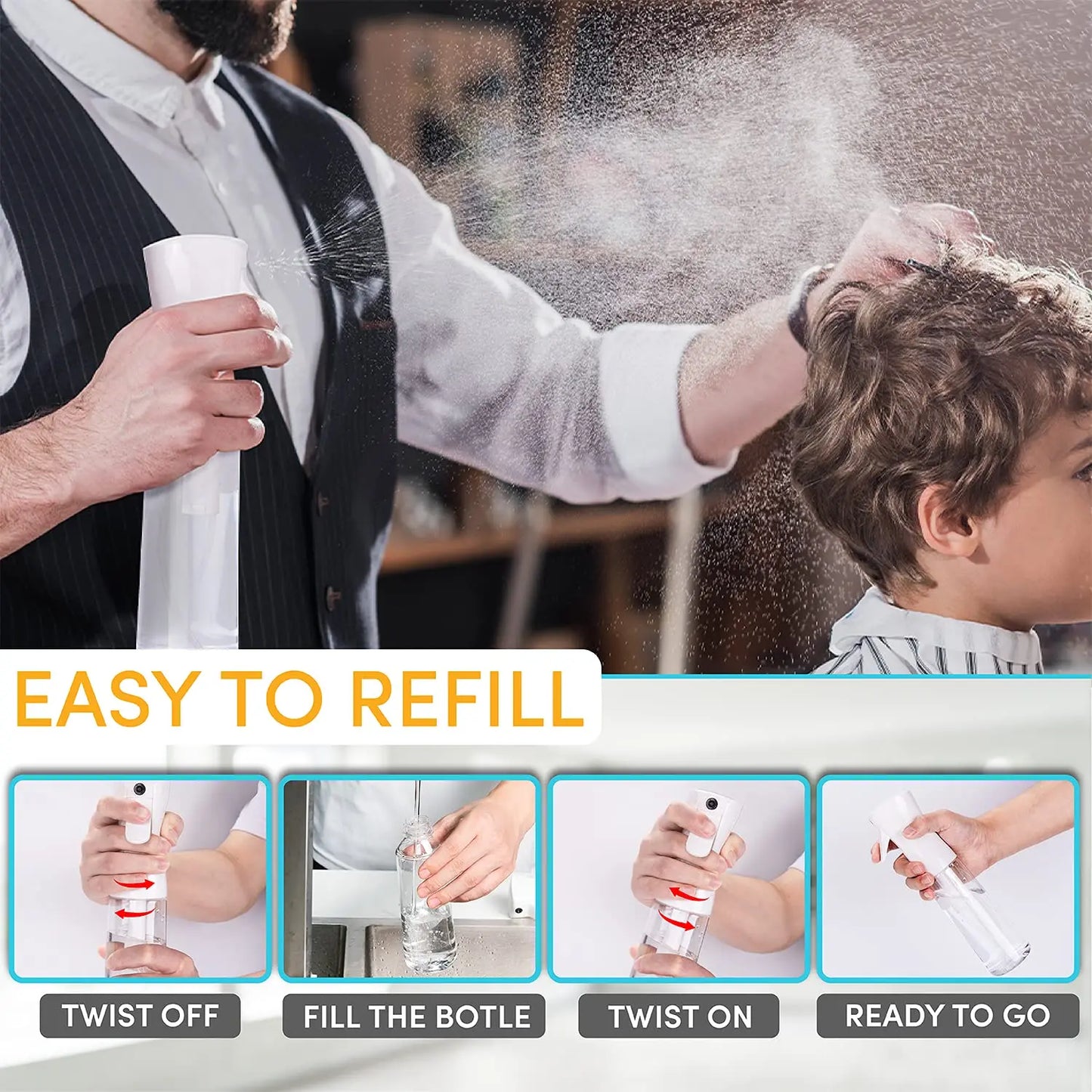 300ml Beauty Salon Continuous Spray Bottles Hairdressing Pressure Sprinkling Bottle Barbershop Hairstyling Atomizer Container