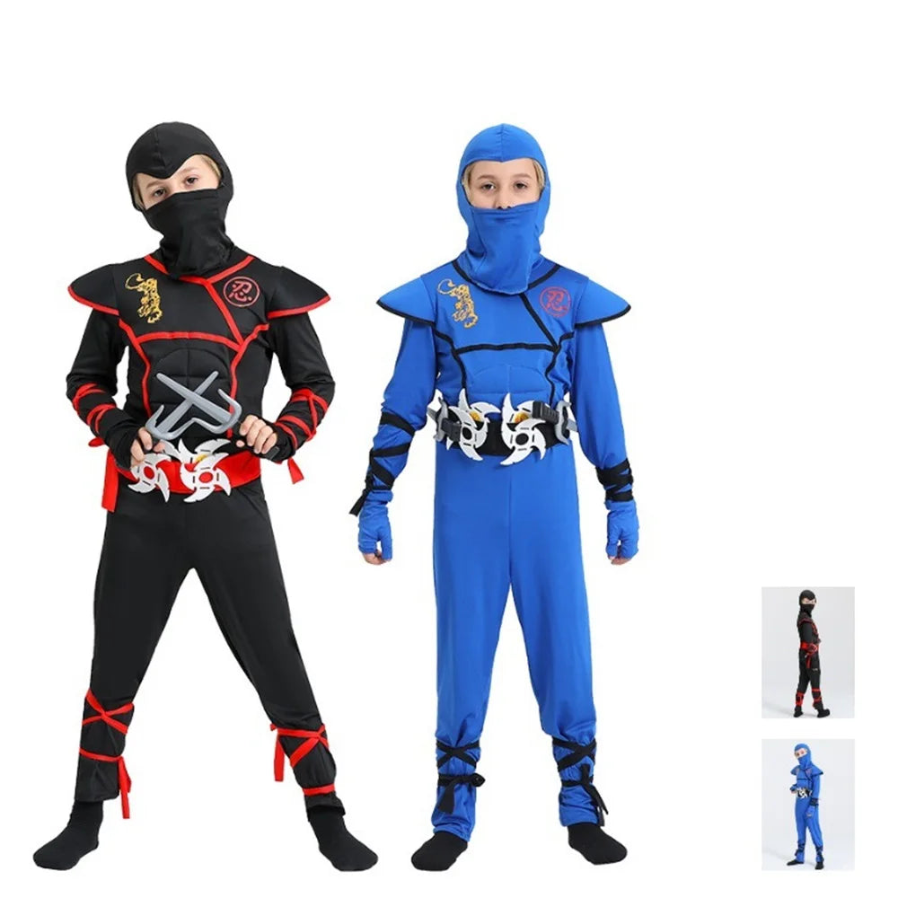 Children performance Japanese Ninja Cosplay Jumpsuit Costumes Halloween blue red black ninja special forces