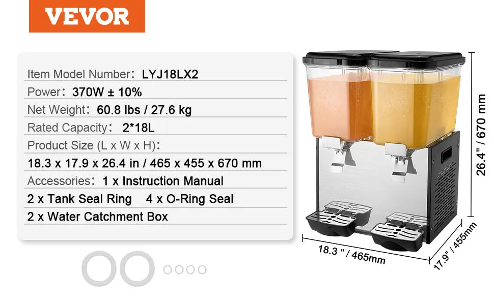 VEVOR 10L 12L 18L Commercial Beverage Dispenser Stainless Steel Ice Juice Tea Drink Machine with Cooling Function for Bar Party