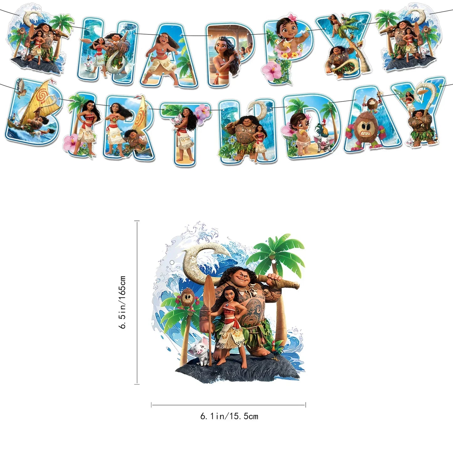 Cute movie Moana series Birthday Party dinnerware Disposable Banner Cake Topper Hanging Flag Moana Balloons Birthday Decoration