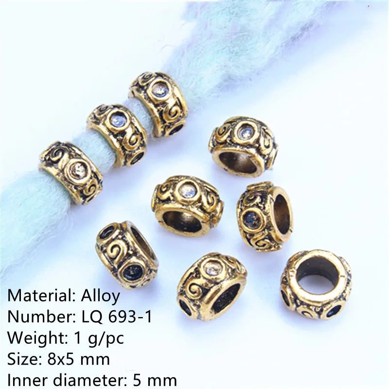 5 Pcs Antique Silver Hair Braid Dread Dreadlock Beads Cuffs Tuber Approx 8mm Inner Hole for Hair Styling Accessories Tool