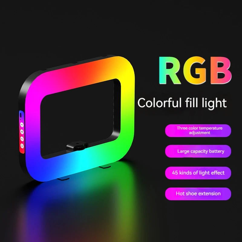 New Handheld Ring LED Rechargeable Fill light Portable Mobile Phone Live Broadcast Photography Desktop Rabbit Cage Selfie Light