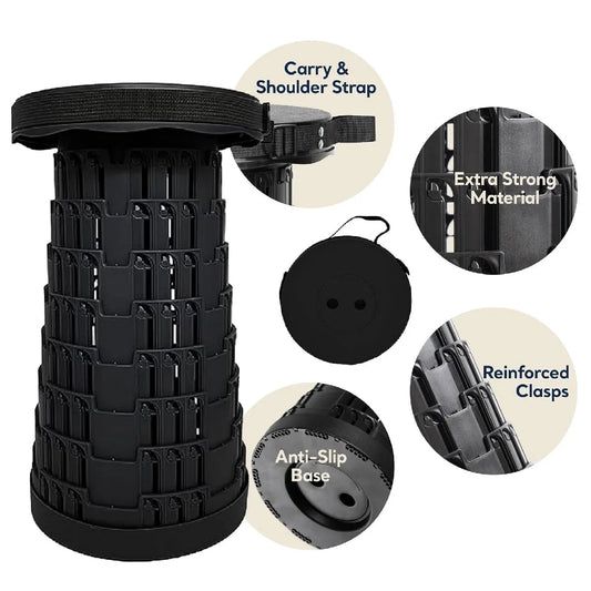 Portable Outdoor Folding Stool, Adjustable Telescoping Seat For Camping Stools