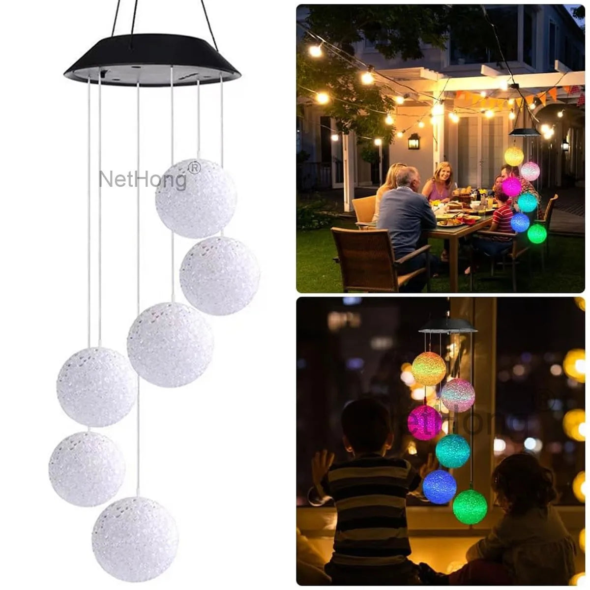 Outdoor Wind Chime Solar Power LED Decorative Light Hanging Colour Changing Lamp