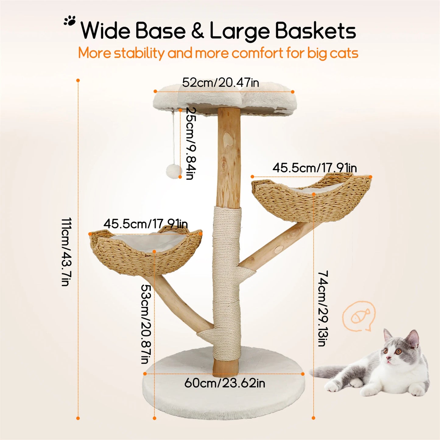 Modern Cat Tree Activity Tower with Plush Cushion and Toy Ball Sisal Scratching Post Kitten Play House for Indoor
