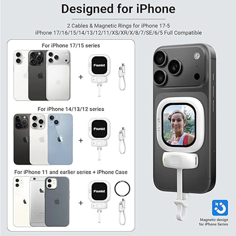 Magnetic Mini Phone Vlog Selfie Monitor Screen for iPhone AMOLED Bluetooth Rear Back Camera Monitor Screen Vlogging Live TikTok