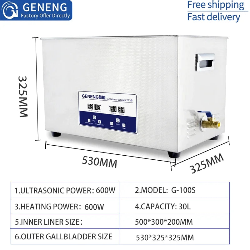 GENENG Ultrasonic Cleaner Ultrasound Bath Dental Ultra Sonic Cleaning Machine 1.3L/2L/3.2L/6.5L/10L/15L/22L/30L