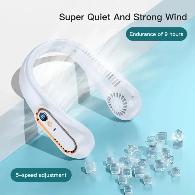 3000mAh Hanging Neck Fan Portable Bladeless Mini USB Rechargeable Mute LED Digital Display Electric Fan Summer Air Cooler 