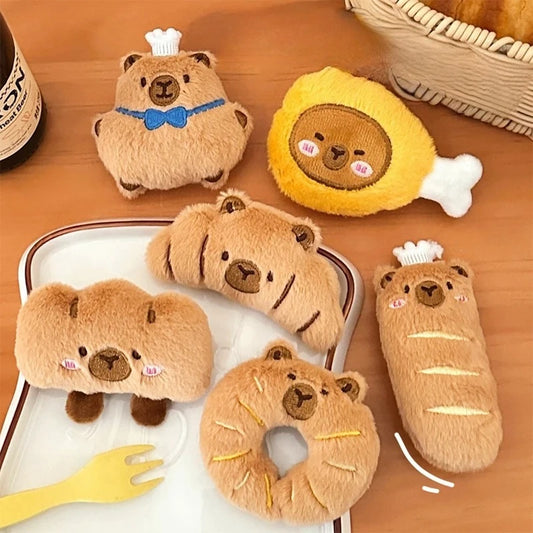 Cartoon Capybara Pendant Decoration Soft Plush Bread Key Chain Plush Stuffed Croissant Food Plush Keychain Hanging Accessory