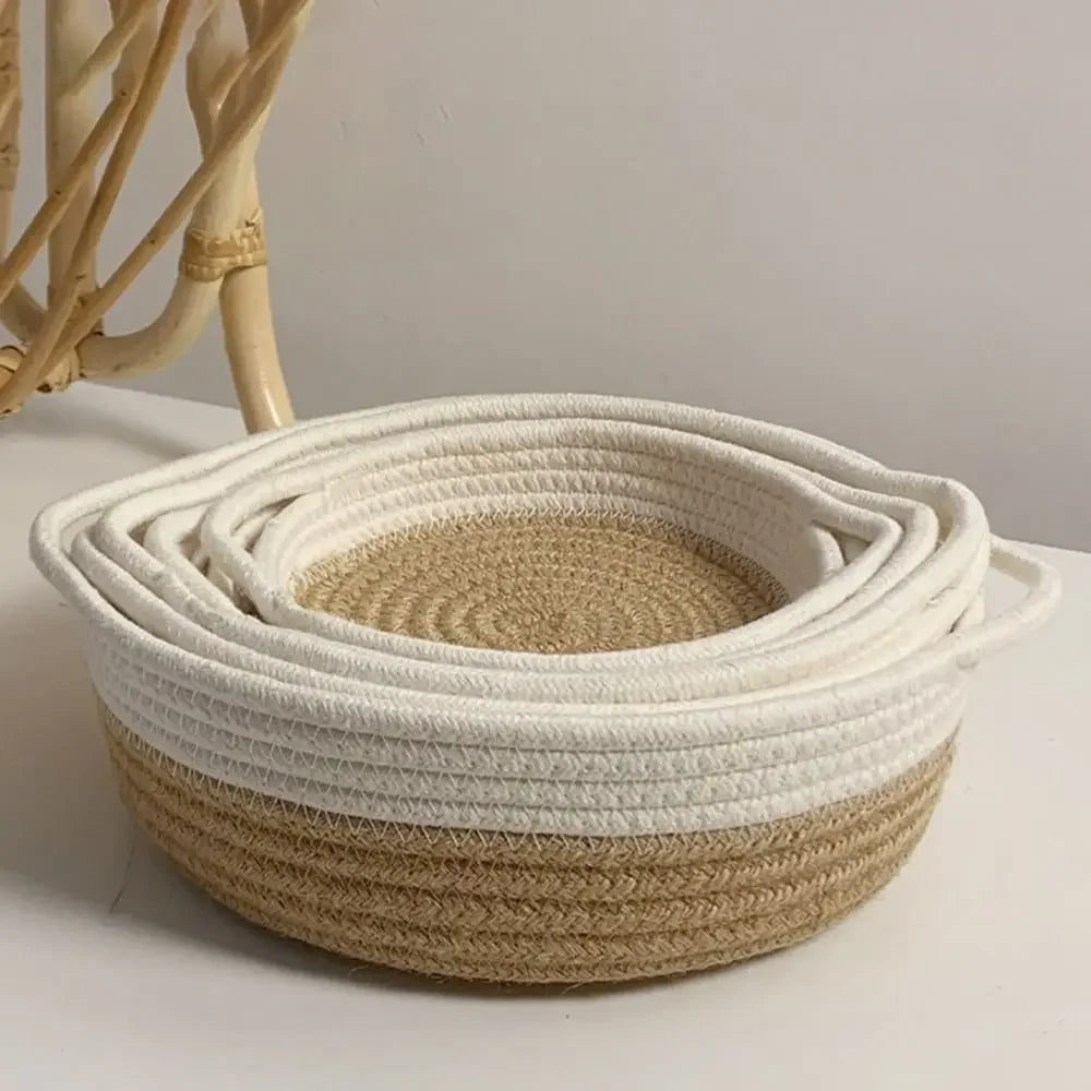 Cotton Rope Woven Baskets Set Handmade Round 5 Sizes Sundries Organizer with Handle for Cosmetics Bathroom Kitchen Baby basket