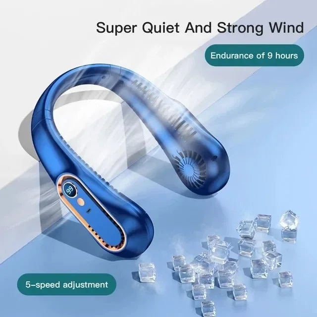 3000mAh Hanging Neck Fan Portable Bladeless Mini USB Rechargeable Mute LED Digital Display Electric Fan Summer Air Cooler 