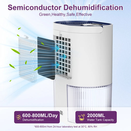 LOEFME 2000 ml Elektrischer Luftentfeuchter mit automatischer Abschaltung, 7-farbiger Beleuchtung, 35 m², 800 ml/D, mit Griff