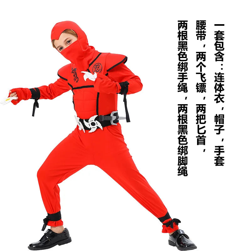 Children performance Japanese Ninja Cosplay Jumpsuit Costumes Halloween blue red black ninja special forces