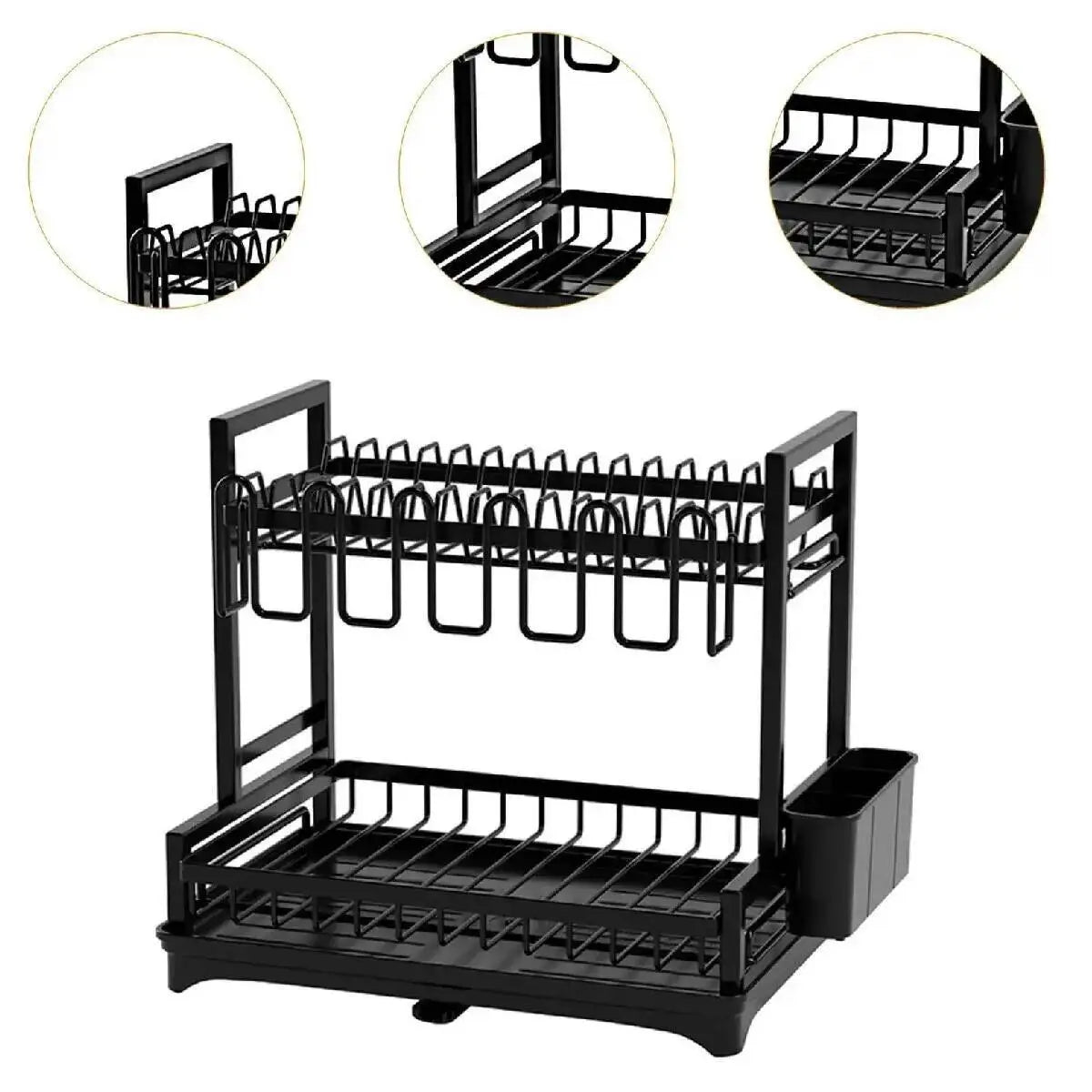 2 Tier Kitchen Sink Dish Drainer Rack With Drip Tray Cutlery Holder Plate Rack**