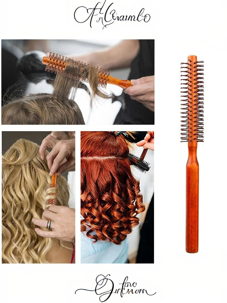 Bristle Wooden Curly Hair Comb Natural Boar Bristle Rolling Brush Round Barrel Blowing Curly Hairbrush Hair Styling Tool