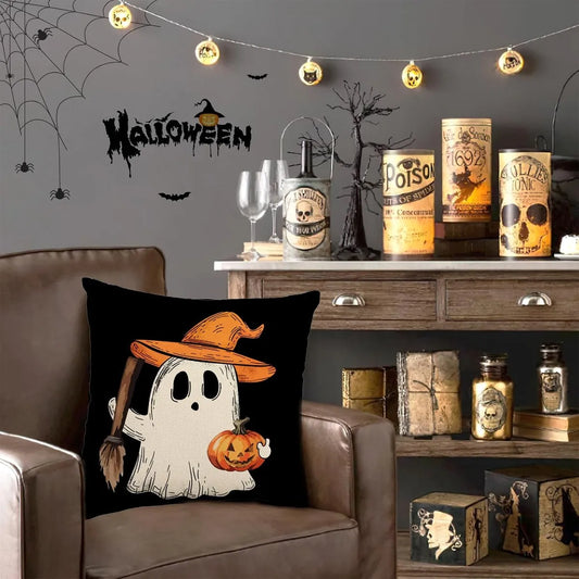 Halloween themed cushion cover set of 4 Pumpkin skull and ghost pattern 45*45cm