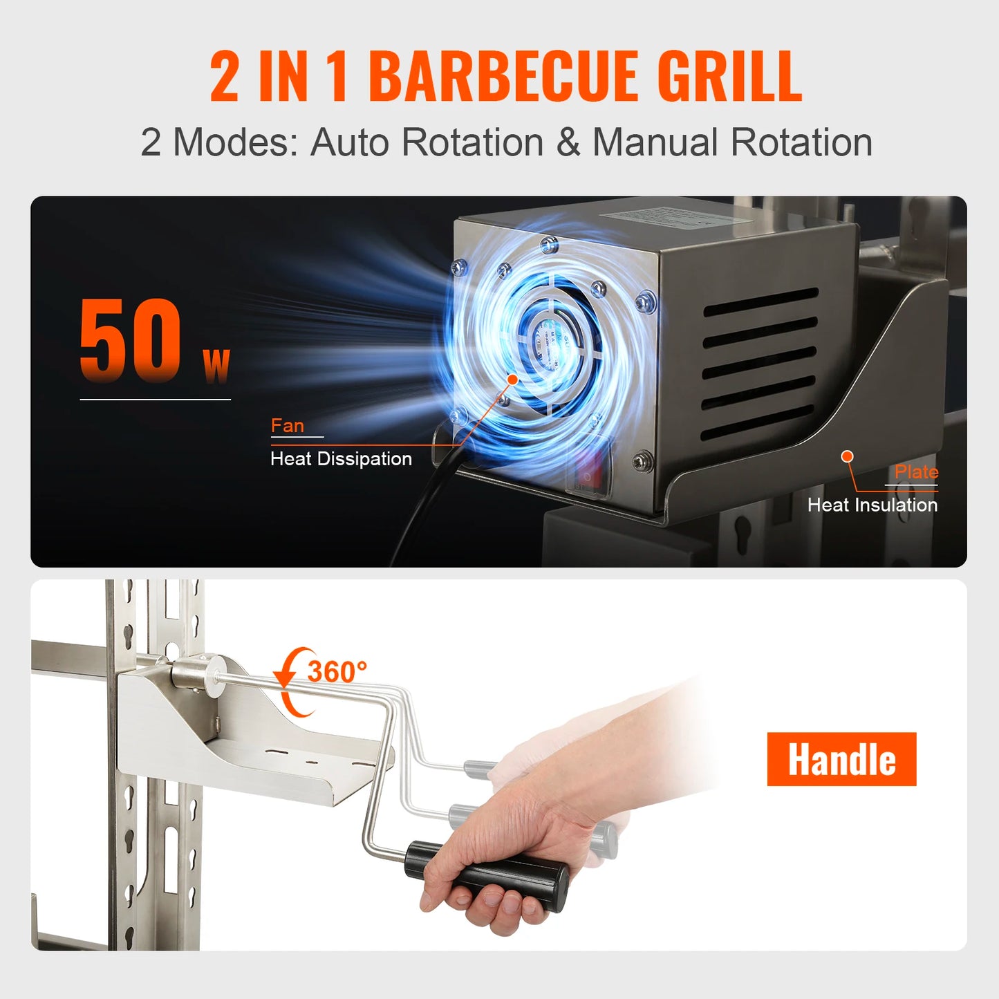 VEVOR Stainless Steel Rotisserie Grill BBQ Whole Pig Lamb Goat Charcoal Spit Grill Electric BBQ Hog Rotisserie Roaster 46 Inch