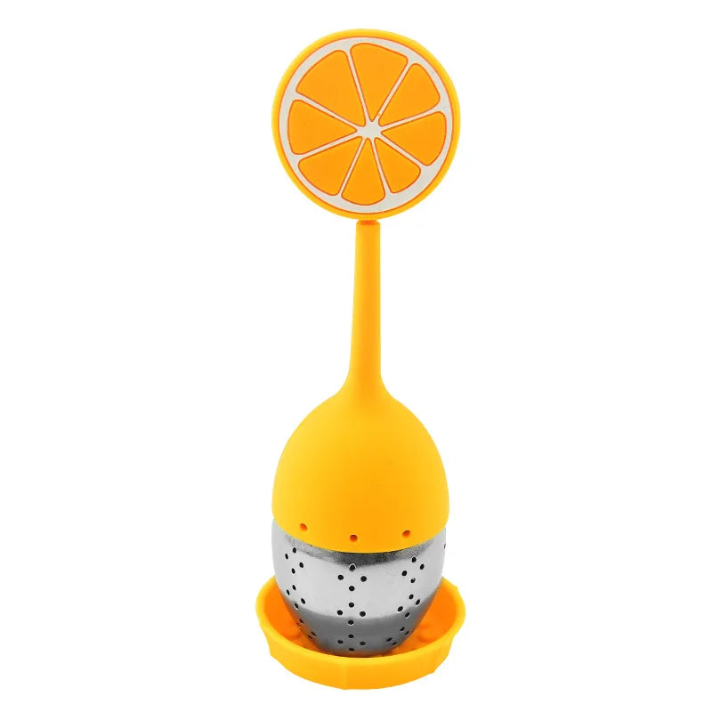 Silicone Handle Tea Infuser Stainless Steel Tea Ball Filter Teapot Cha Coffee Strainer Creative Lemon Orange Shape Spice Sieve