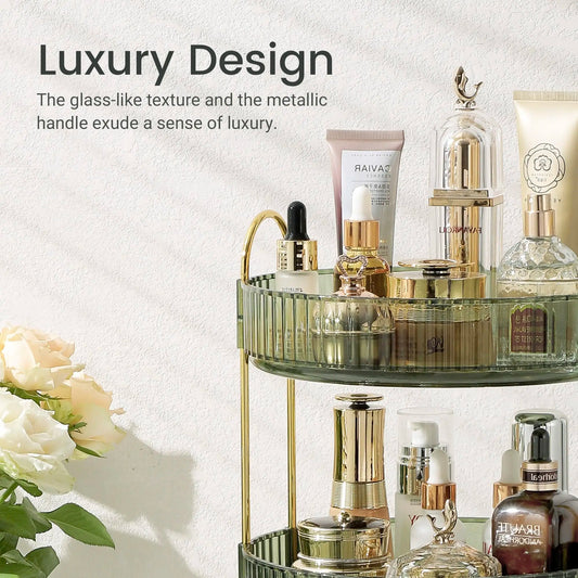 Rotating Makeup Organizer for Vanity Make Up Storage Box for Bathroom Counter Clear Cosmetic Toiletry Dresser Spinning Holder