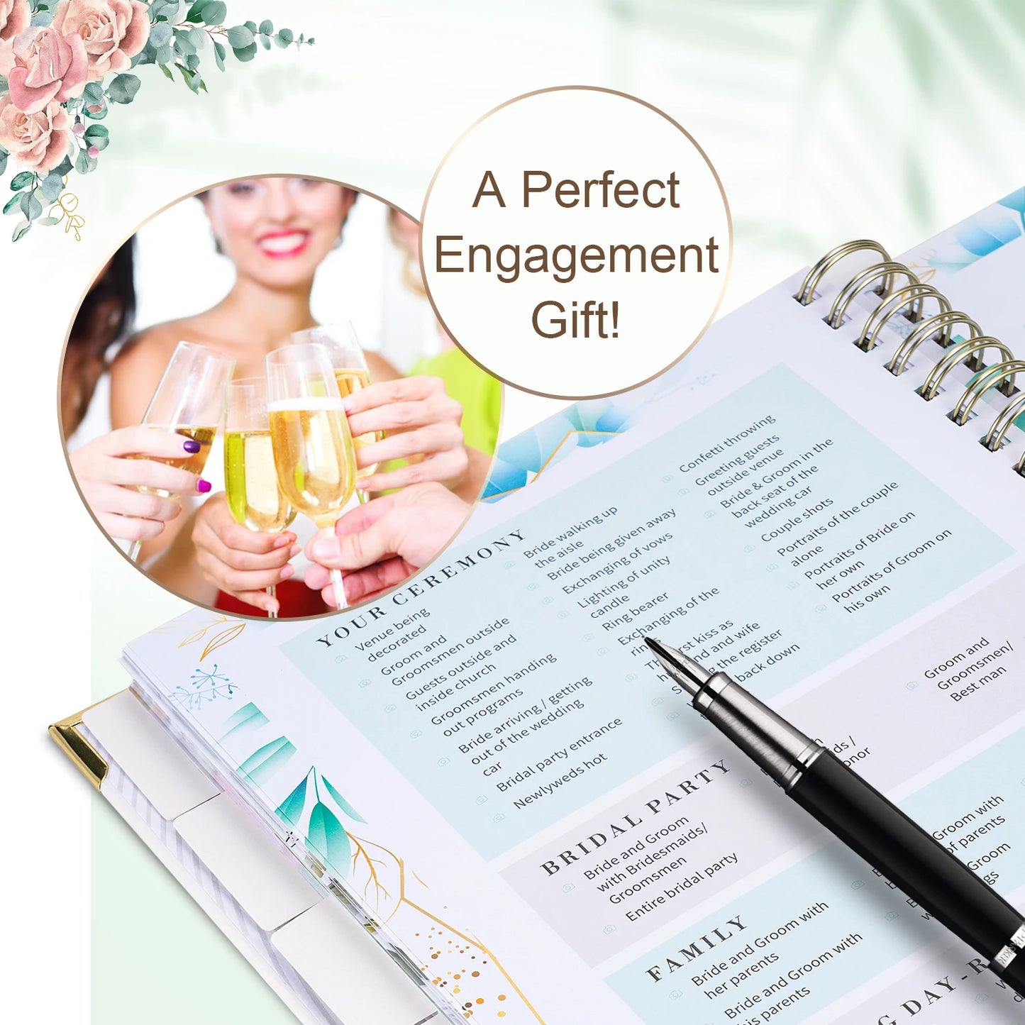 Bride's Wedding Planner&Organizer Wedding Planner Gold Foil Hardcover with Metal Corner+Countdown Calendar Engagement Diary Gift