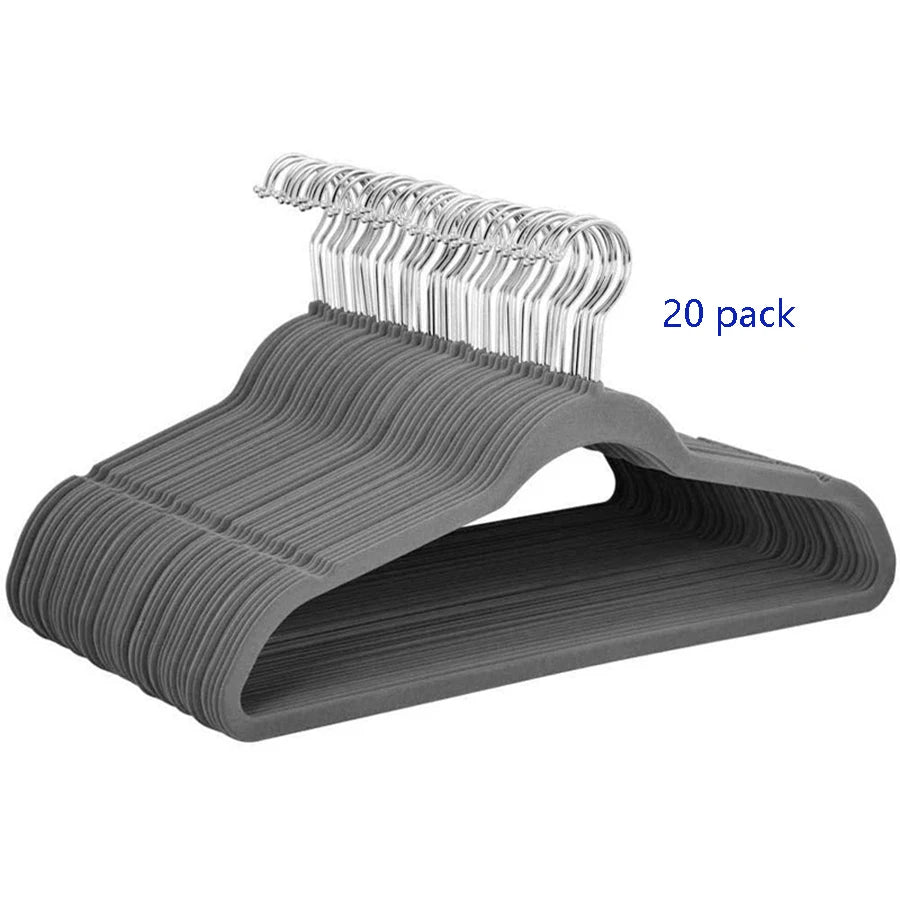 Non-Slip Suit Hanger, Velvet Prevents Movement and Slippage, Slim and Durable, Maximizes Wardrobe Space, Black/Gray - Pack of 20