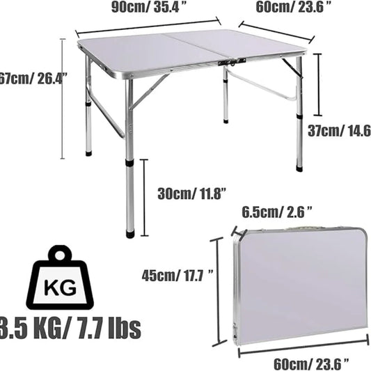 3FT/90cm Folding Table Lightweight Portable Camping Table, Non-Slip Rubber feet , Premium Quality Steel Aluminium Foldable Table
