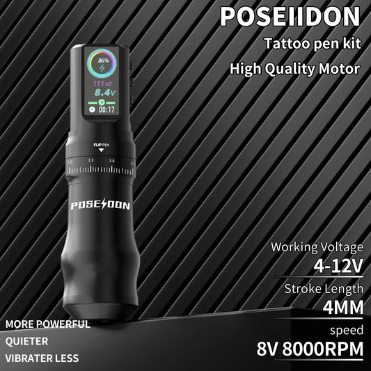 Tattoo Kit POSEIDON Tattoo Pen Kit For Permanent Makeup Tattoo Machine Kit Black Wireless Tattoo Power Supply Tattoo Gun Kit
