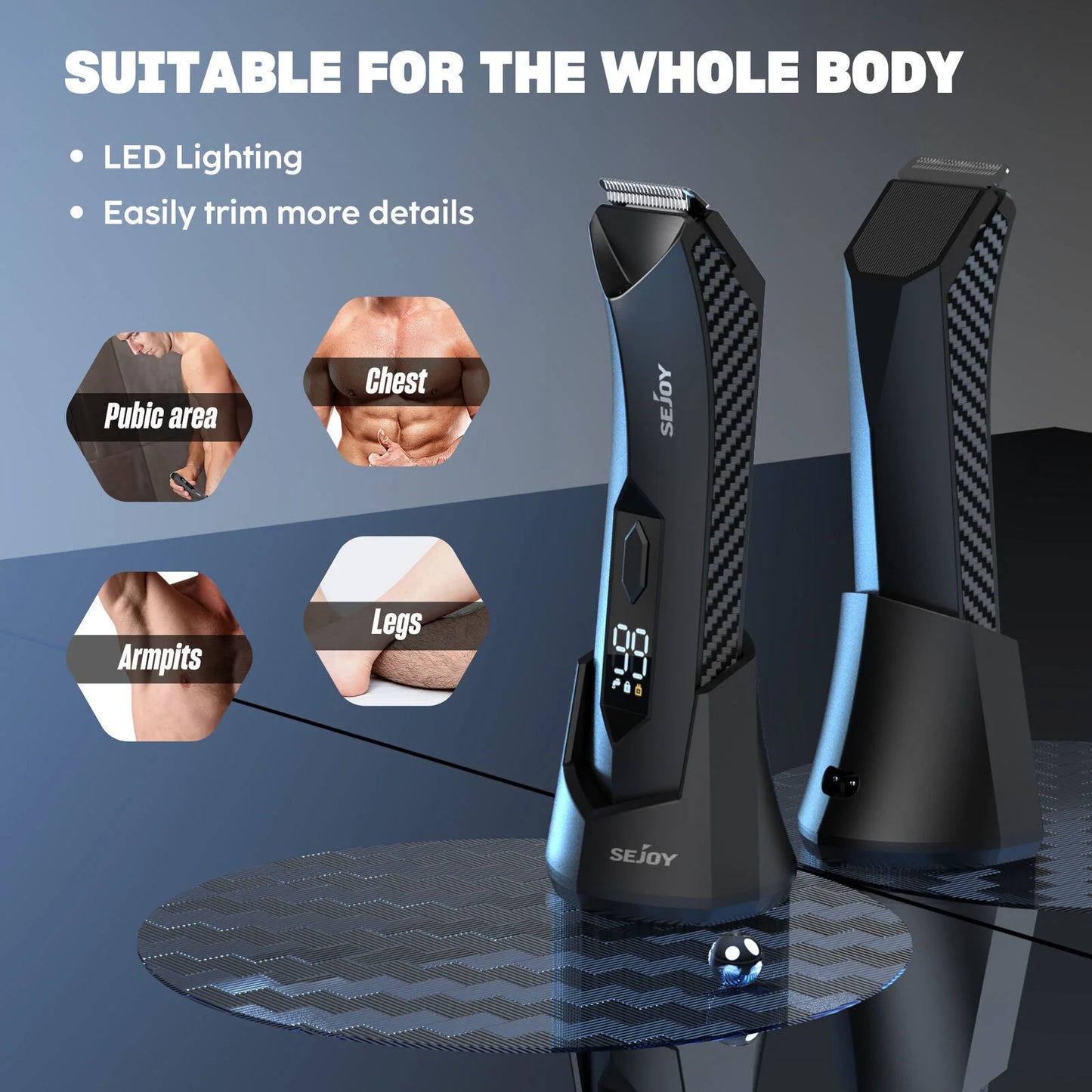 Sejoy Bald Men Hair Clippers Set Body Hair Shaving Machine Electric Head Shaver Facial Beard Trimmer Stainless Steel Blades
