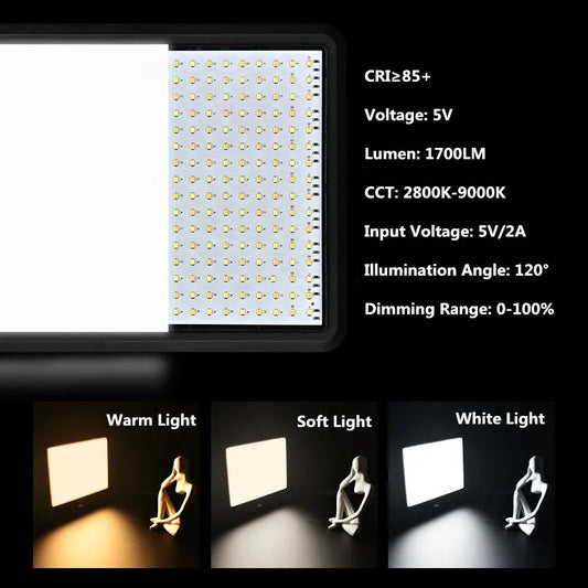 LED Photography Video Light Panel Lighting Photo Studio Lamp Kit with 8/12 Inch Adjustable Brightness,for YouTube Live Streaming