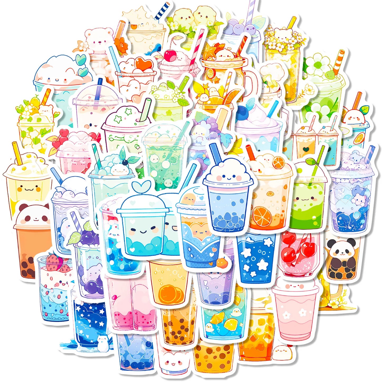 50PCS Cute Pearl Milk Tea Cartoon Graffiti Stickers DIY Phone Guitar Laptop Notebook Suitcase Cup Waterproof Sticker Kids Toy