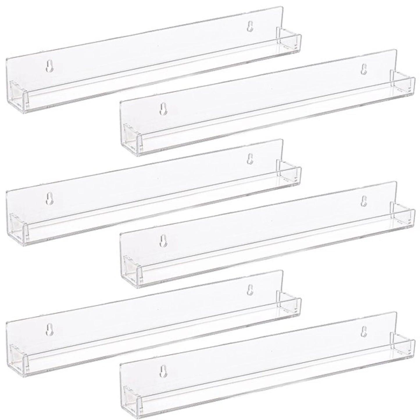 Stylish, Modern Set of 2/4/6 Packs - Acrylic Floating Bookshelf and 15 Inches Nail Polish Rack Wall Mounted Shelf with Removable