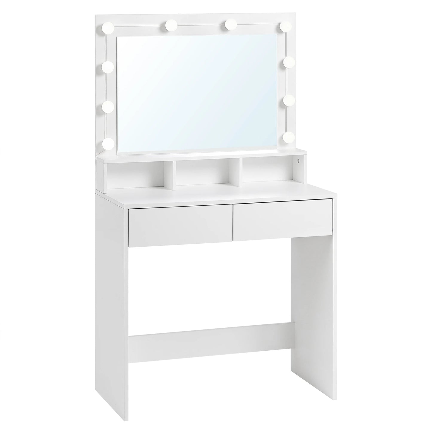 White Wooden Dressing Table Make up Cosmetic Table with Adjustable LED Lighting Mirror vanity dresser for Gilrs Women Bedroom