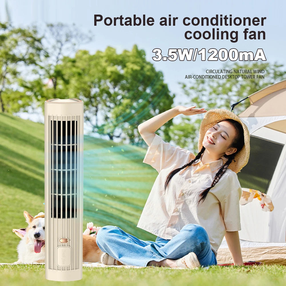 Tower Fan USB Charging Portable Air Conditioner 1200mAh Electric Vertical Fan Wireless Desk Fan for Home Bedroom
