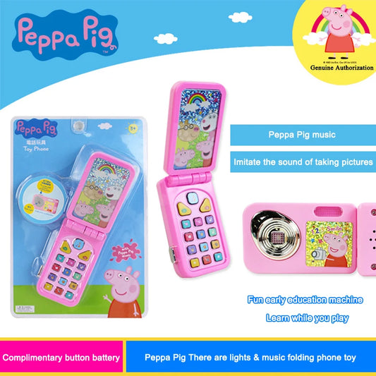 Peppa Pig Simulated Folding Mobile Phone Toys Kids Early Education Toddler Playing House Emulation Sound Light Music Child Gifts
