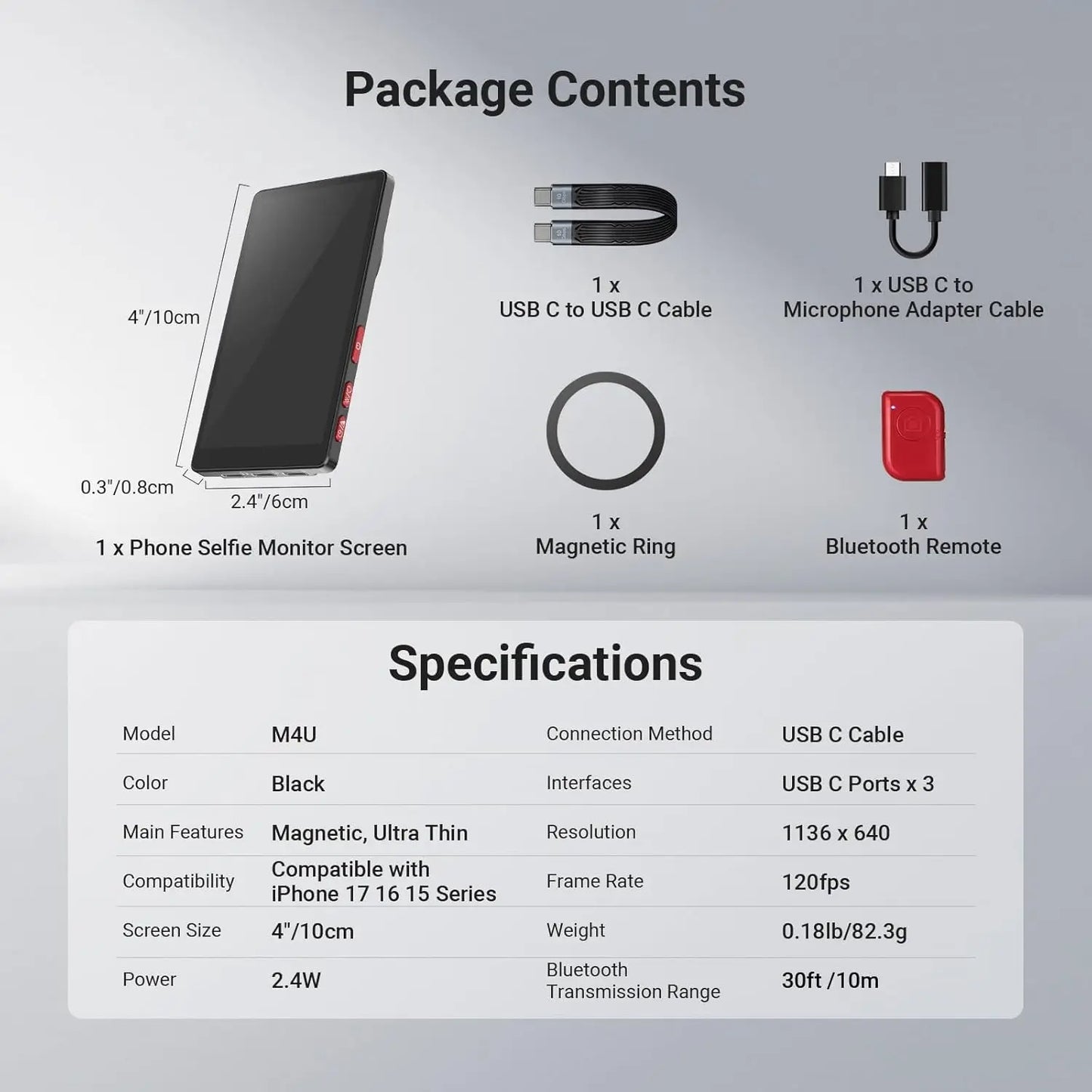 NEEWER 4" Phone Vlog Selfie Monitor Screen, Smartphone Back Camera Monitor with Remote for YouTube TikTok Video Streaming