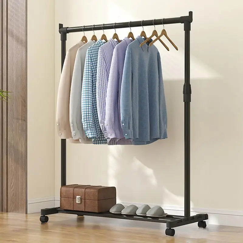 New Telescopic Clothes Rack Heavy-Duty Double Pole Lifting Clothes Hanger Telescopic Mobile Hanging Clothes Rack For home