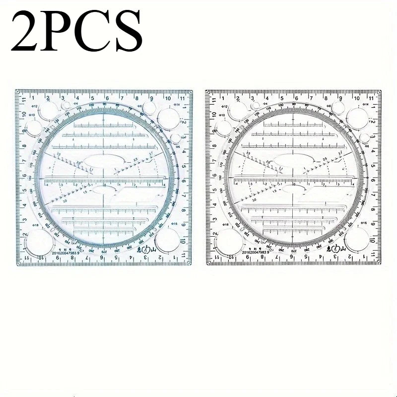 1pc/2pcs Multifunctional Rotatable Drawing Template Geometric Measuring Tool for Painting and Art Design, Office & Student Use