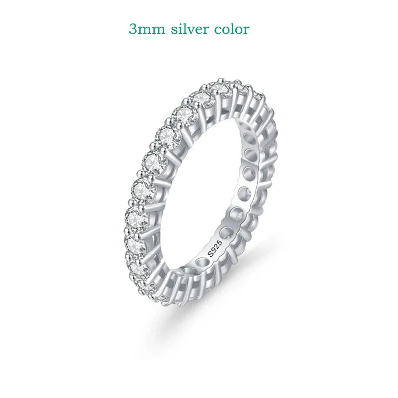 Smyoue 18k Gold Plated 3/3.5mm All Moissanite Diamond Rings for Women Wedding Full Eternity Bands 925 Sterling Silver Jewelry