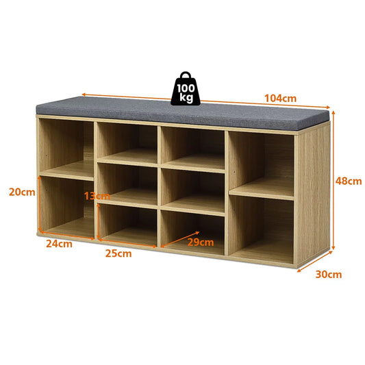 GOFLAME Wooden Shoe Bench Shoe Storage Rack Cabinet Organizer Seat Cushion-Natural