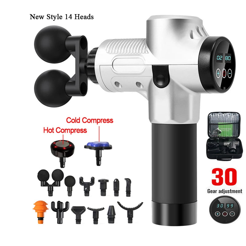 Professional Massage Gun With Hot And Cold Compress Head Electric Percussion Fascia Gun Muscle Relax Slimming Shaping Fitness