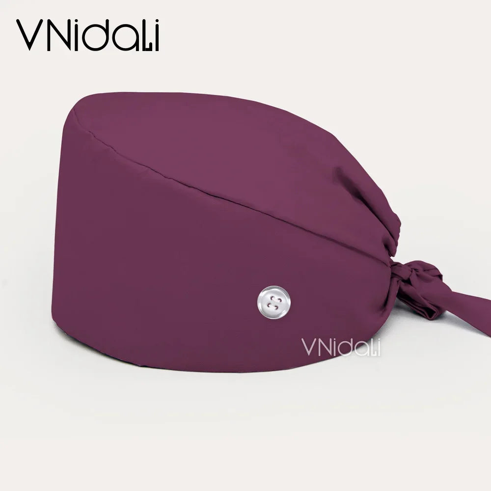 Solid color scrub cap with button pet grooming working Caps surgical cap Lab work hat womens Scrub hats nurse accessories