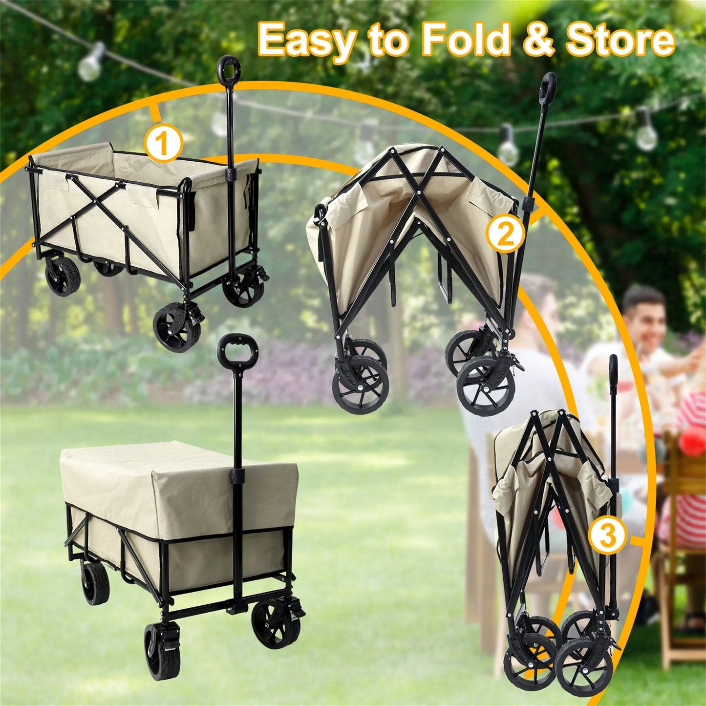 Wisfor 440 Lbs Foldable Wagon Cart , Heavy Duty Metal Garden Cart with Adjustable Handle for Camping Shopping Beach
