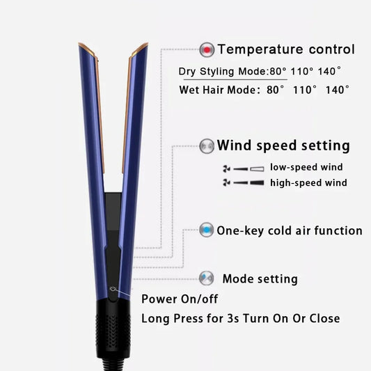 2-in-1 Hair Straightener and Dryer Combo - Negative Ion Heating Flat Iron for Quick, Long - Lasting Hair Styling at Homeļ¼salon