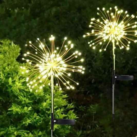 2X Solar Power 150LED Firework Garden Path Light Starburst Stake Outdoor Lamp UK