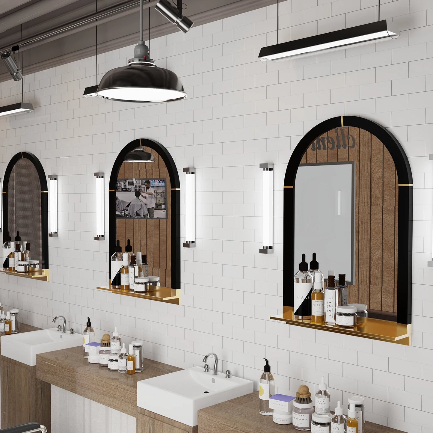 Modern Arched Wall Mirror with Shelf, Living Room, Entryway, Gold Decorative Mirror, 20x30 in